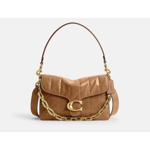 CHAIN TABBY SHOULDER BAG WITH QUILTING - Honey Brown - Picture 1 of 7